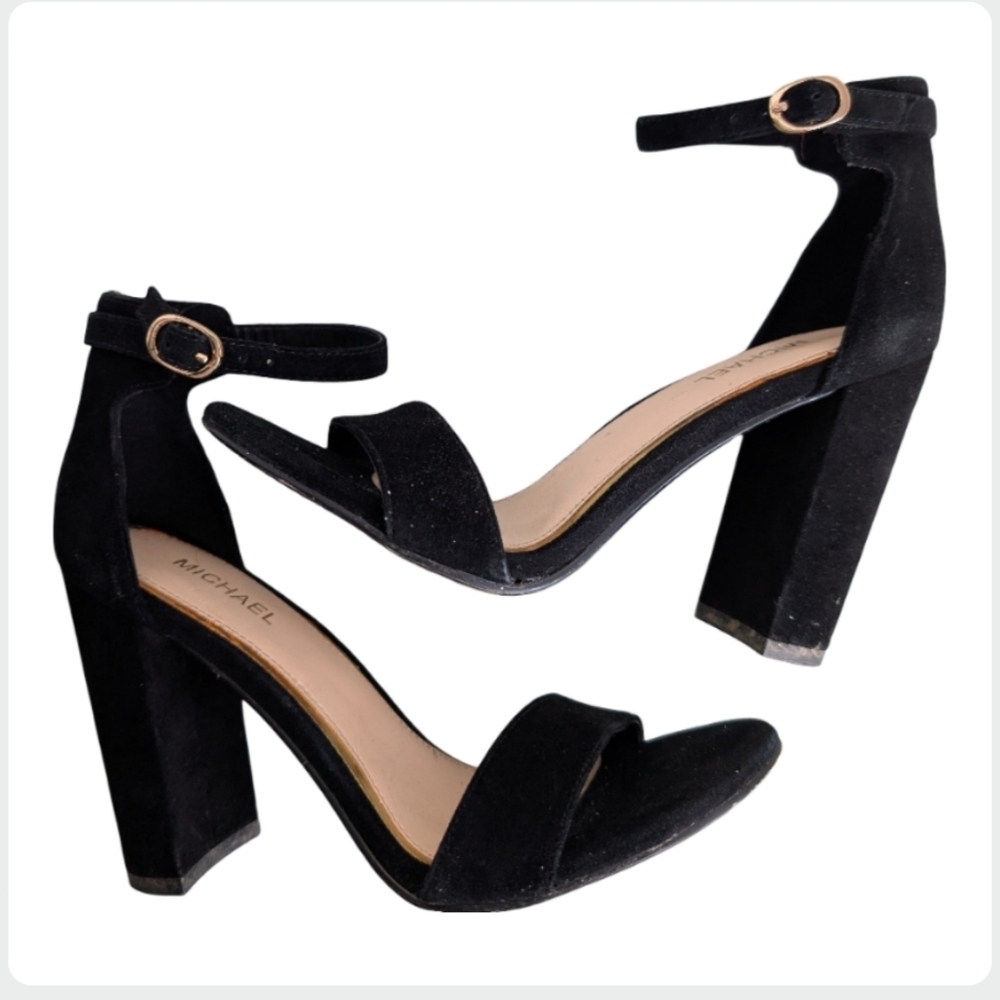Michael By Michael Shannon Sammey Black Suede Block Heel Sandals Size 7
